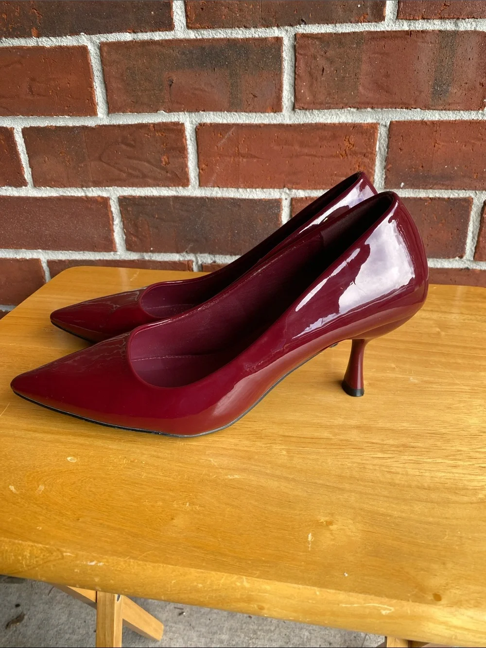 Jason Wu Stela Burgundy Patent Pointed-Toe Mid-Heel Pumps Size 10